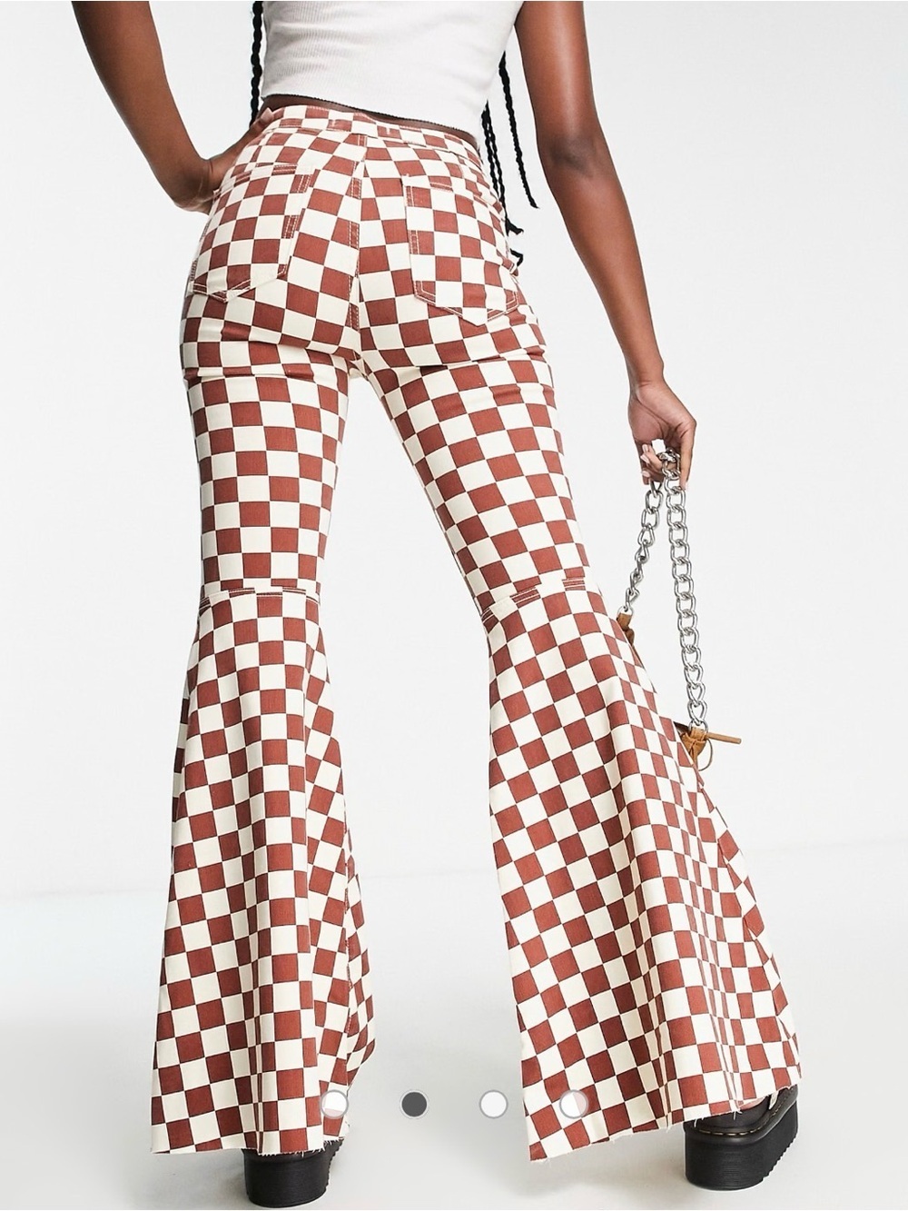 Free People Checkerboard High-Waist Flared Pants - Brown & White size 28 - Picture 5 of 8